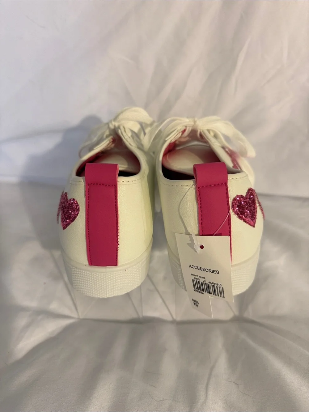 Cato White Sneakers with Pink Glitter Heart Accents New Size 10